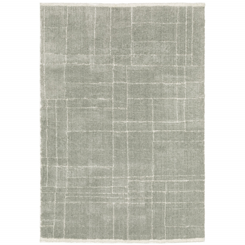 HomeRoots 510865 8 x 11 ft. Gray & Ivory Geometric Shag Power Loom Stain Resistant Rectangle Area Rug
