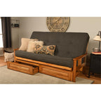 Kodiak Furniture Monterey Queen Butternut Wood Storage Futon-Charcoal Mattress