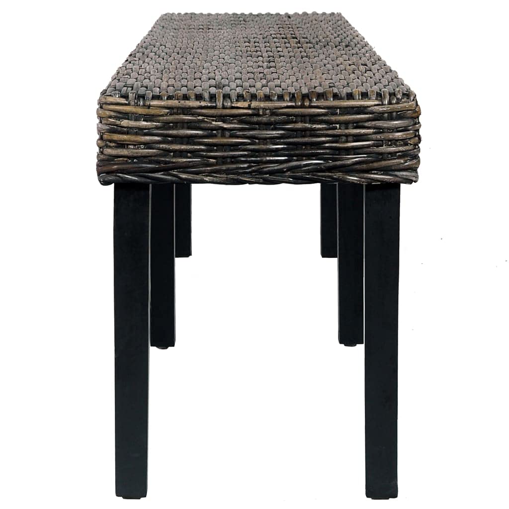 vidaXL Bench 63&quot; Black Natural Kubu Rattan and Solid Mango Wood