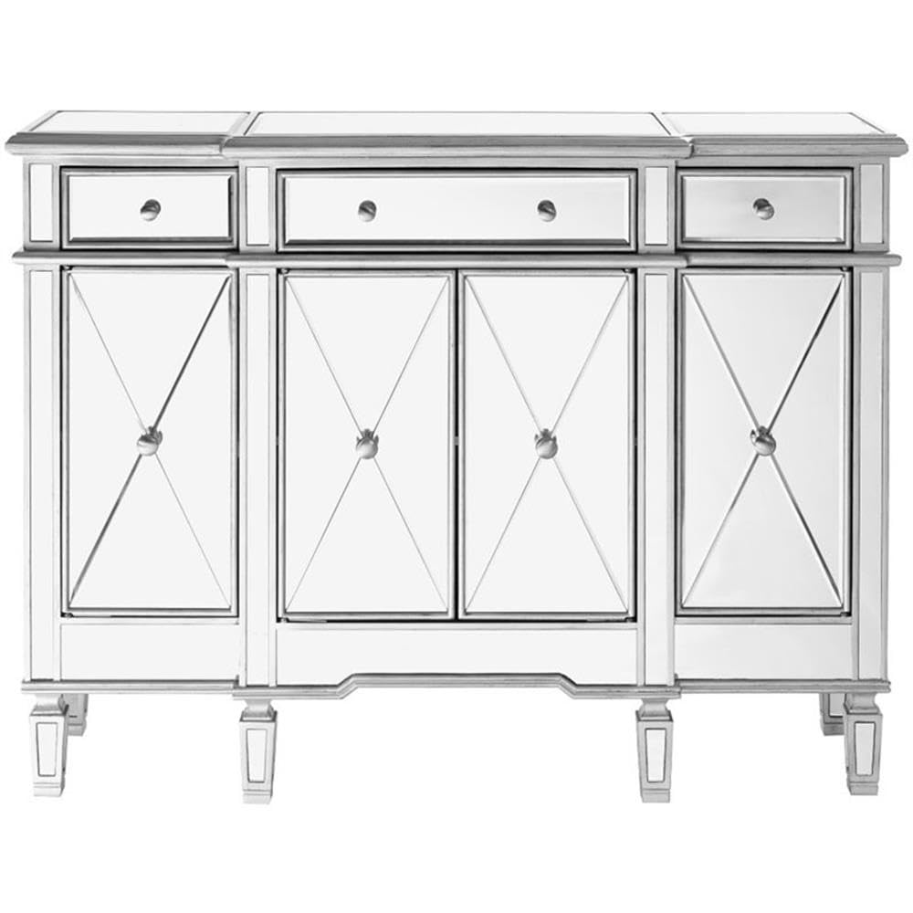 Elegant Decor Contempo 4 Door 48" Mirrored Sideboard in Antique Silver