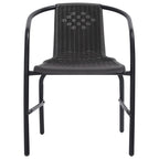 vidaXL Set of 4 Garden/Patio Stackable Chairs - Elegant Black Plastic Rattan with Robust Steel Frame Outdoor Armchairs