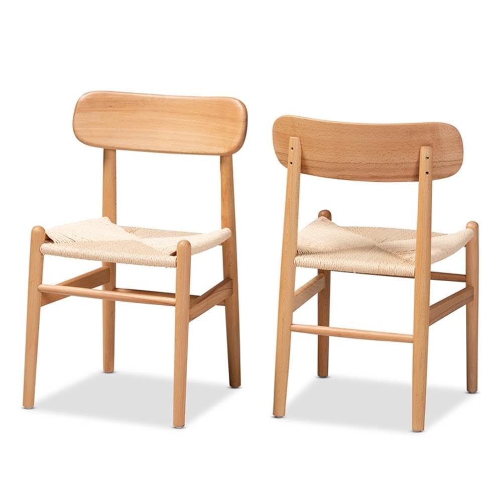 Baxton Studio Raheem Brown Hemp and Wood 2-Piece Dining Chair Set