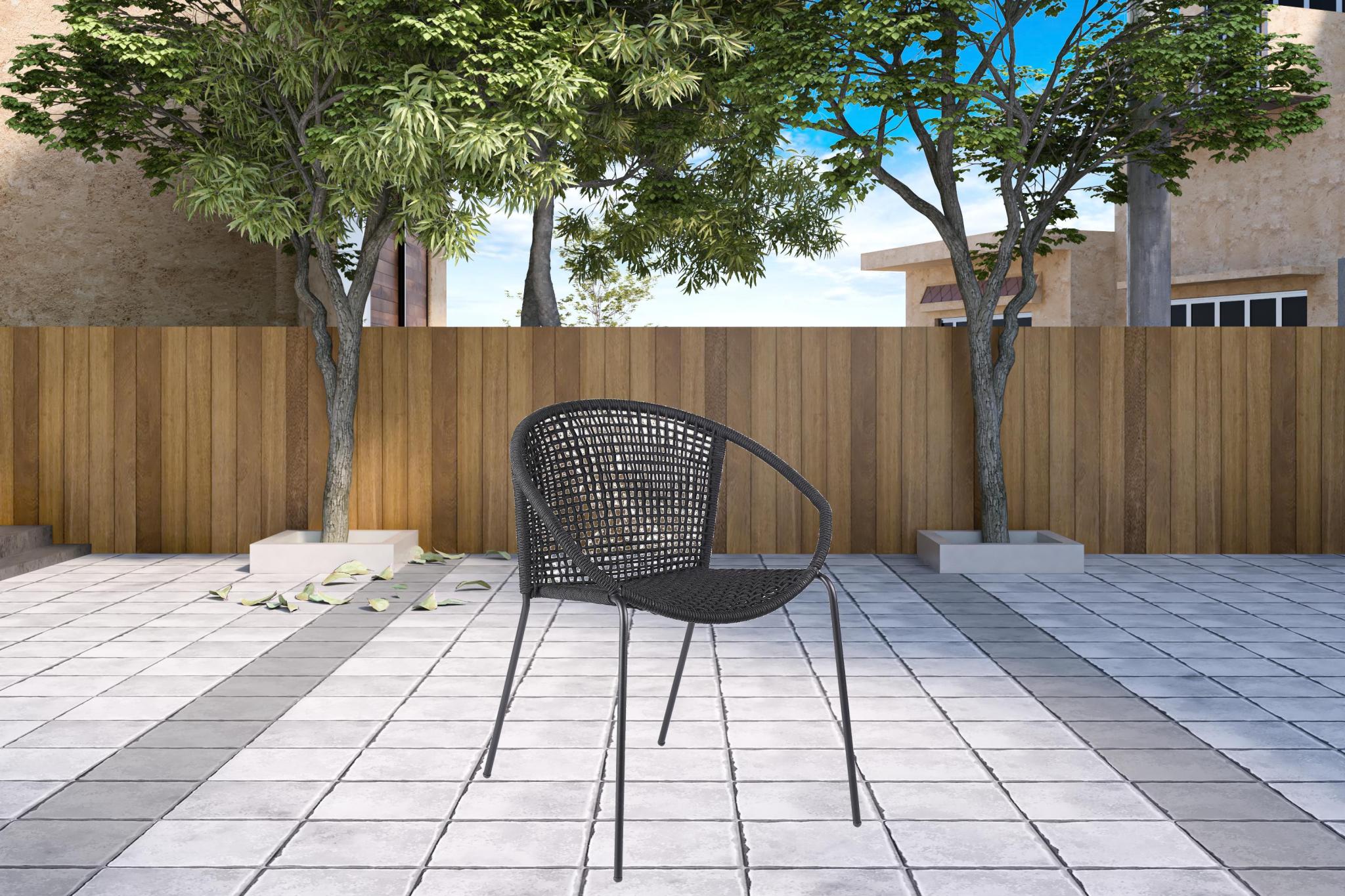 Three Piece Gray and Black Round Stone Dining Set with Two Chairs