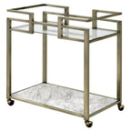 Acme Neilo Metal Frame Serving Cart with Glass Top Shelf in Clear and Wire Brass