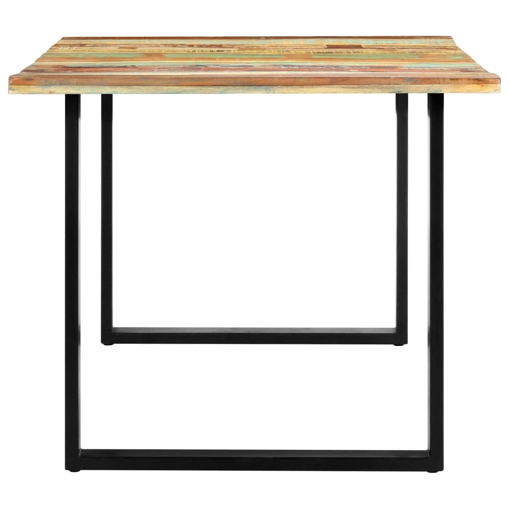 vidaXL Rectangular Dining Table - Solid Reclaimed Wood Tabletop with Black Powder-Coated Steel Legs - Weathered Wood Design - Easy Assembly - Industrial Style Dining Room Furniture