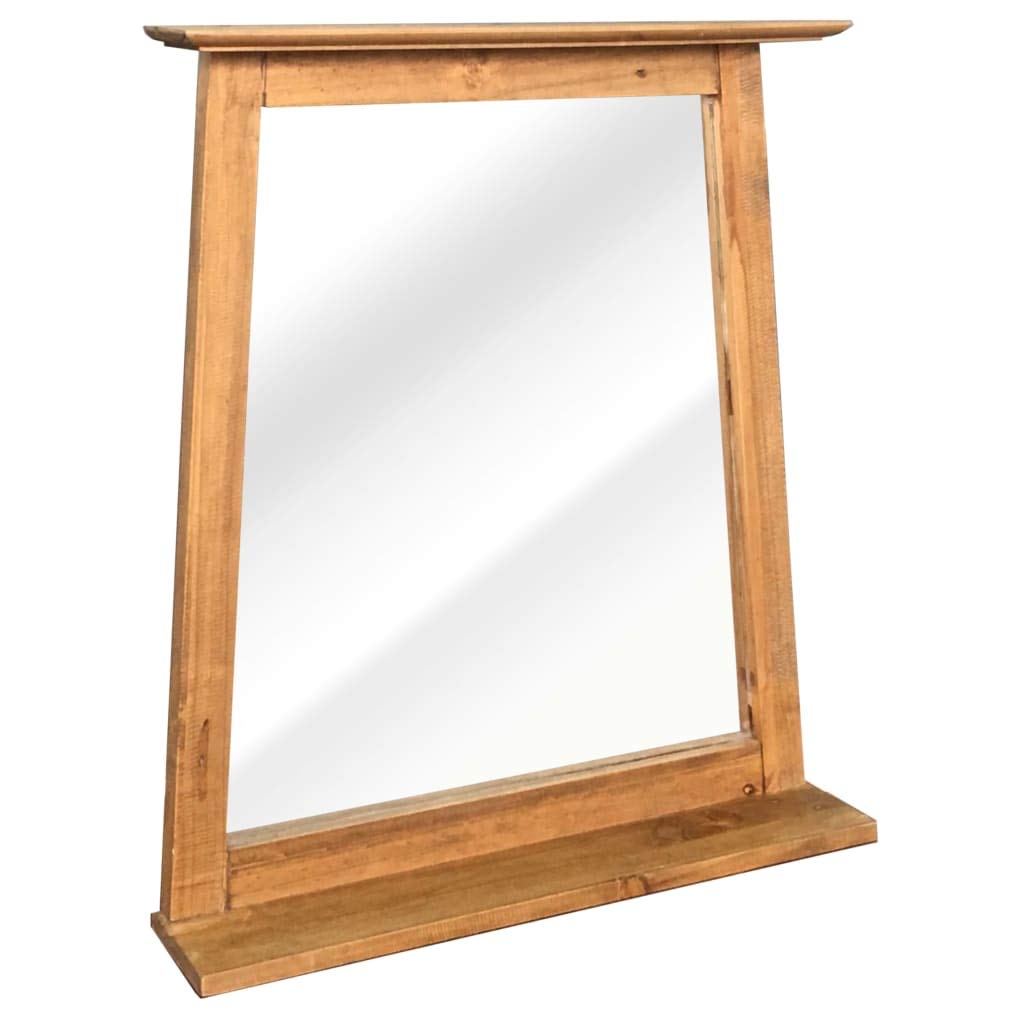 vidaXL Solid Pinewood Wall-Mounted Bathroom Mirror, 27.6&quot;x4.7&quot;x31.1&quot;, Brown - Easy to Assemble, Vintage Rustic Charm, Perfectly Fits in Different Bathroom Spaces