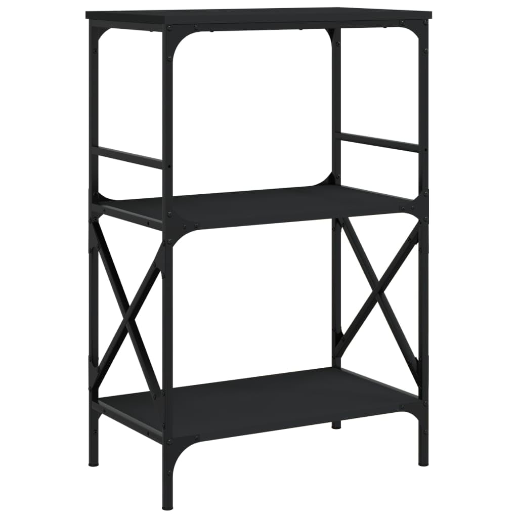vidaXL Black Bookcase with Engineered Wood Construction, 3-Tier Storage Unit, Industrial Style Metal Frame, Adjustable Feet for Stability - 23.2"x13.8"x35.6"