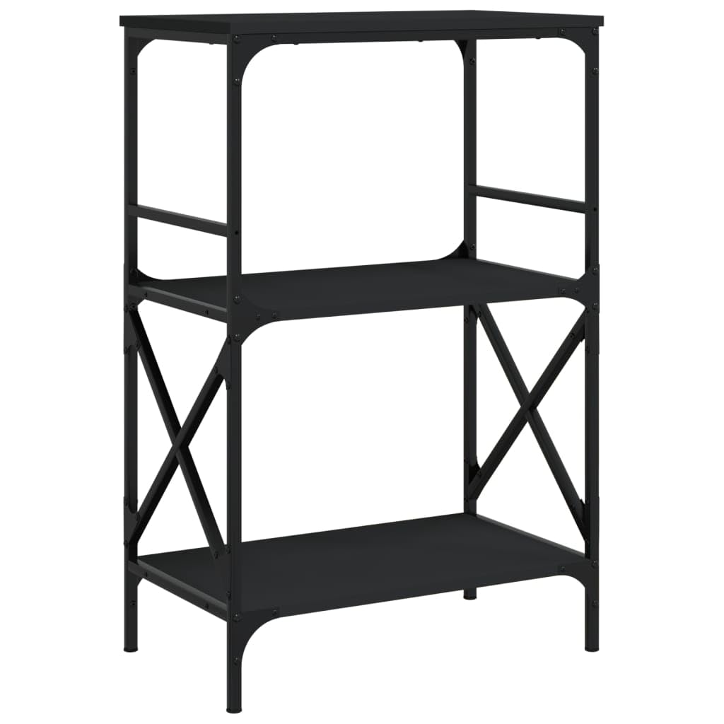 vidaXL Black Bookcase with Engineered Wood Construction, 3-Tier Storage Unit, Industrial Style Metal Frame, Adjustable Feet for Stability - 23.2&quot;x13.8&quot;x35.6&quot;