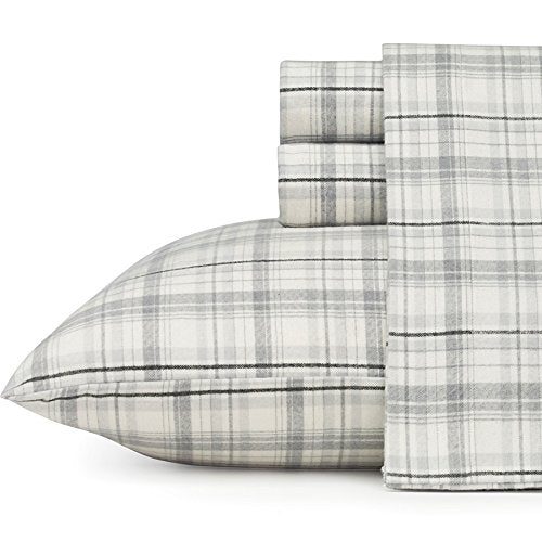 Eddie Bauer - Sheets, Cotton Flannel Bedding Set, Brushed For Extra Softness, Cozy Home Decor (Beacon Hill Ivory, King)