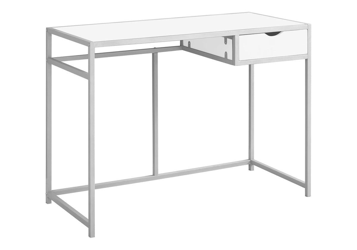 Monarch Specialties Contemporary Laptop Table with Drawer Home & Office Computer Desk-Metal Legs, 42' L, White-Silver