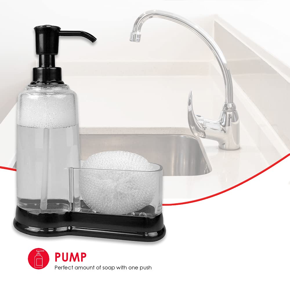 Home Basics Plastic Soap Dispenser With Sponge Compartment, Black