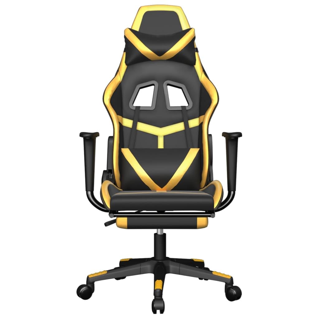 vidaXL Gaming Chair with Adjustable Seat and Backrest, Faux Leather Construction, Footrest Included, Elegant Black and Gold.