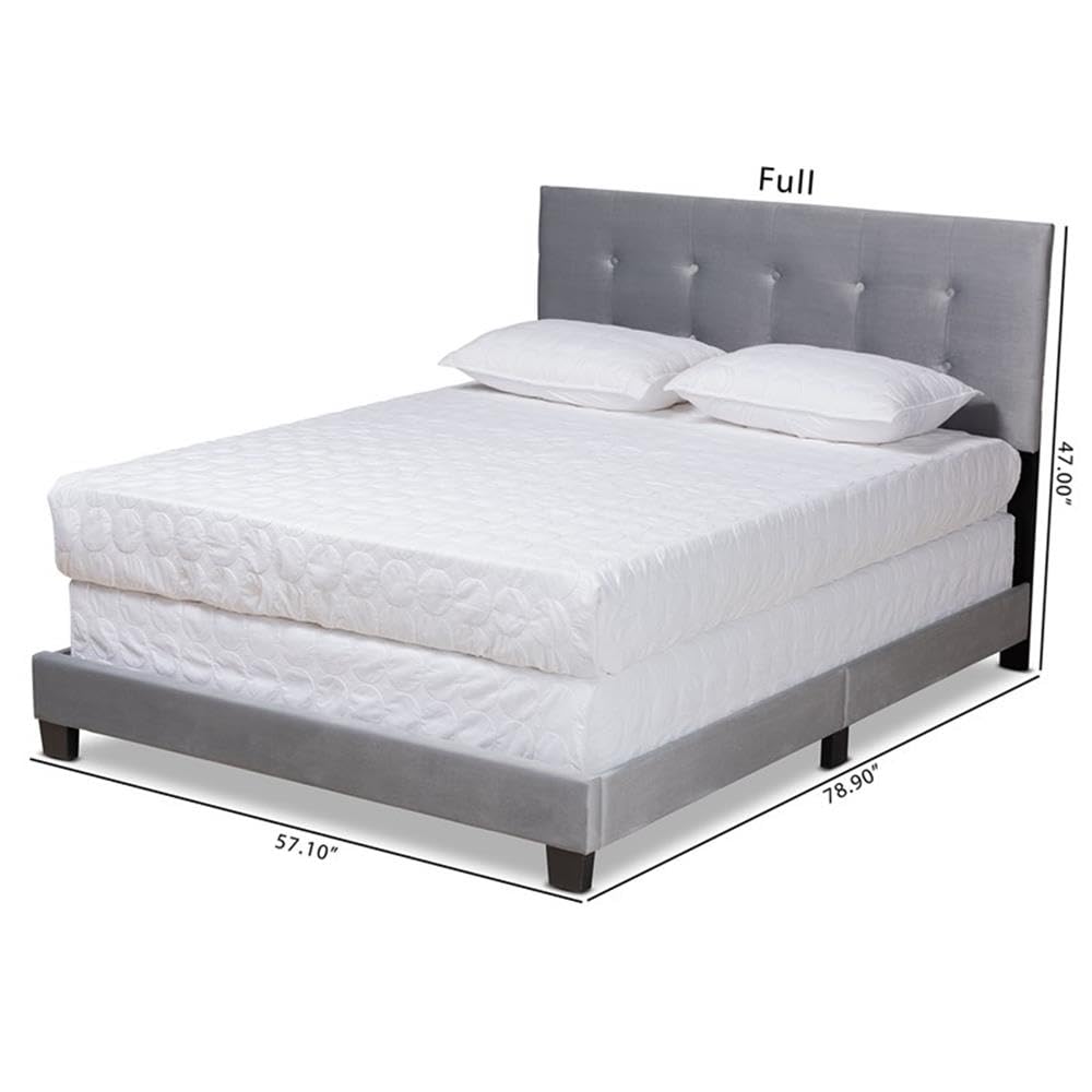 Baxton Studio Caprice Modern and Contemporary Glam Grey Velvet Fabric Upholstered Queen Size Panel Bed