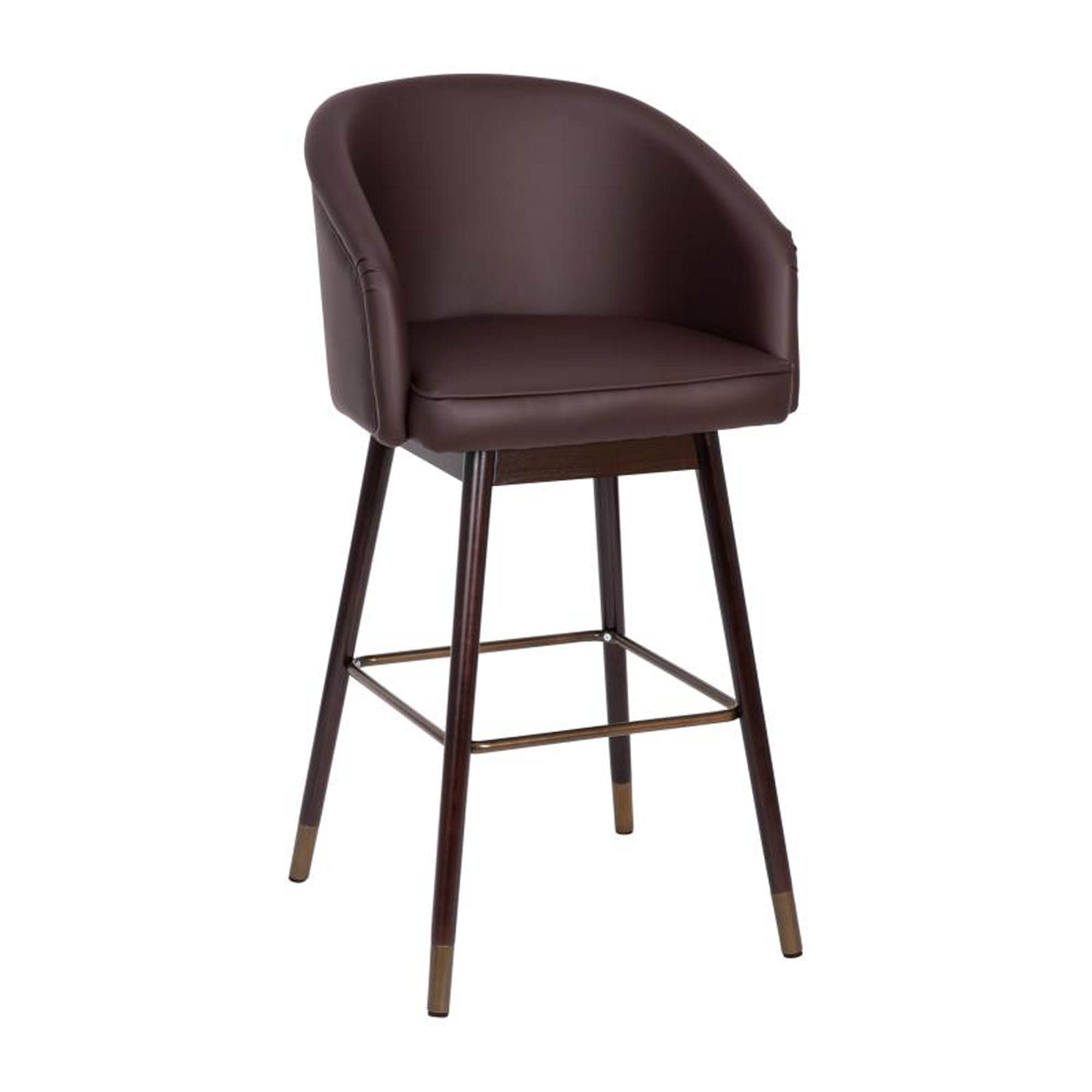 Flash Furniture Margo Commercial Grade Mid-Back Barstool - Brown Leathersoft Upholstery - Walnut Finish Beechwood Legs With Soft Bronze Accents - 30' Bar Stool
