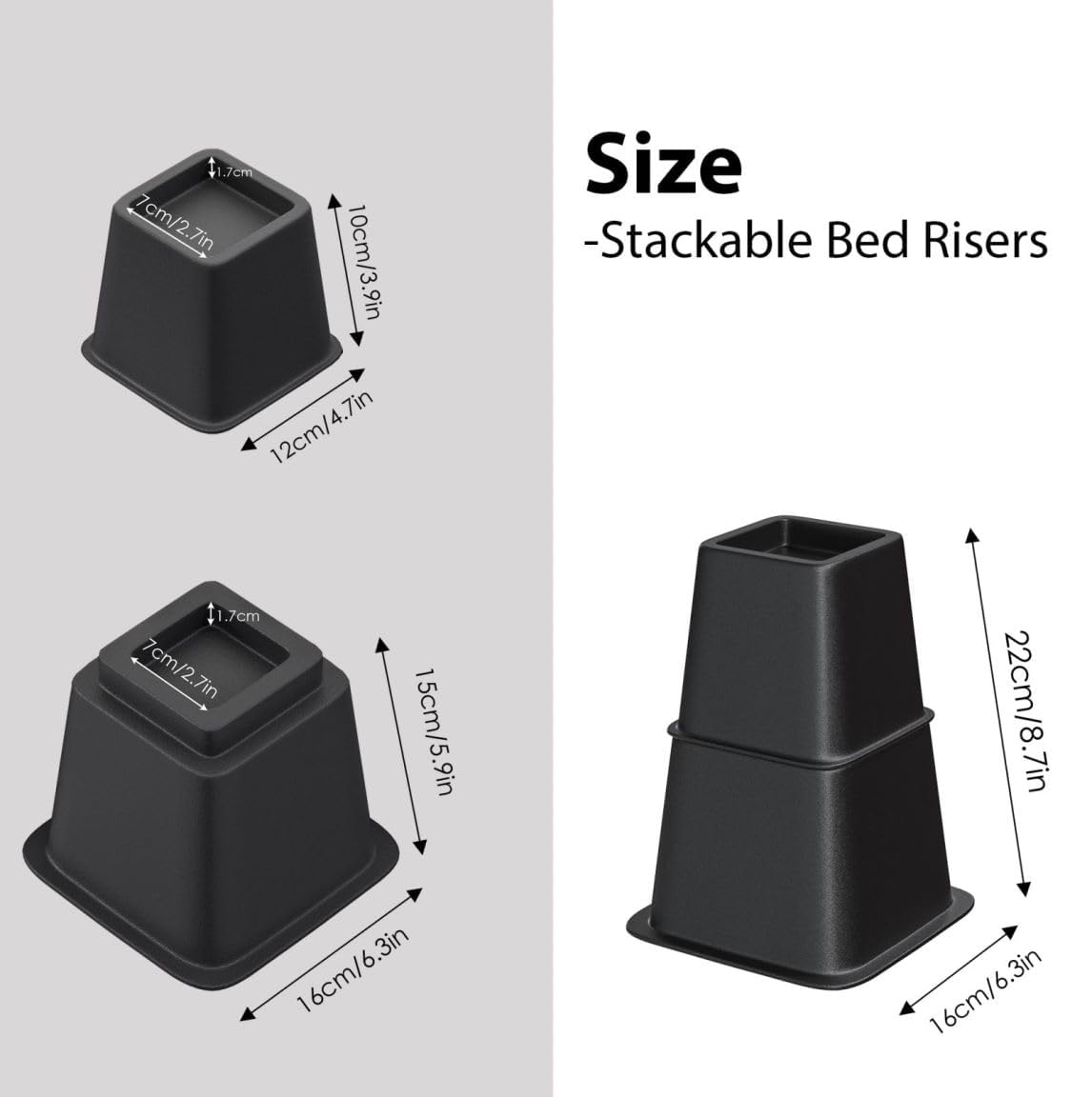 Tomgear Bed Risers 8 Inch, Heavy Duty Bed Lifts In Heights Of 3, 5 Or 8 Inches, Stackable Risers For Sofa, Couch, Chair, Desk, S