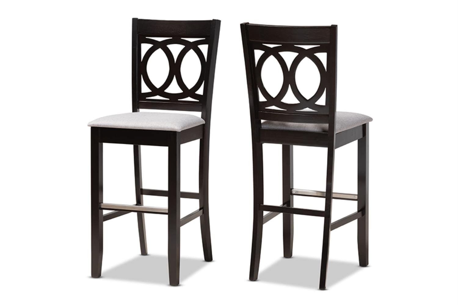 Baxton Studio Carson Gray Upholstered Espresso Wood 2-Piece Bar Stool Set