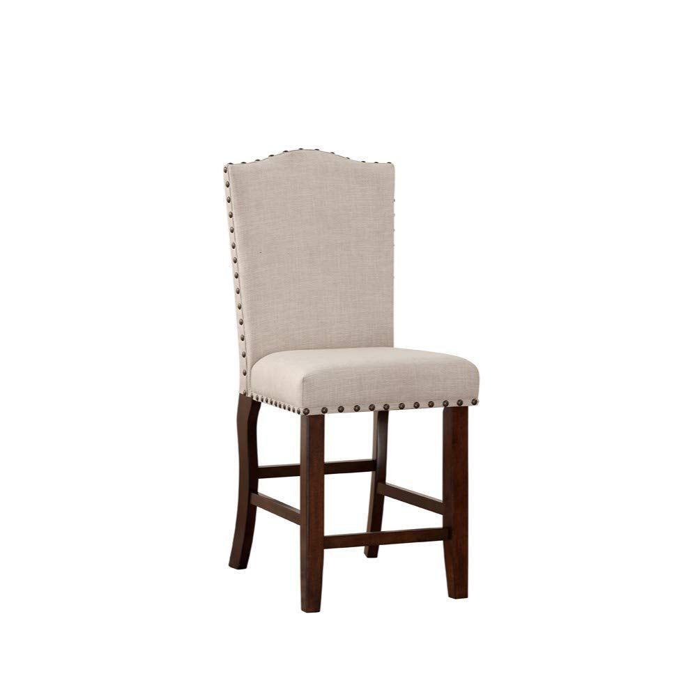 Benjara Benzara Rubber Wood High Chair With Studded Trim, Set Of 2 Cream And Brown,