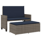 vidaXL Patio Bench with Cushions and Footstool ?Outdoor Loveseat Sofa Bed, Gray Poly Rattan ?Garden, Patio, Deck Furniture