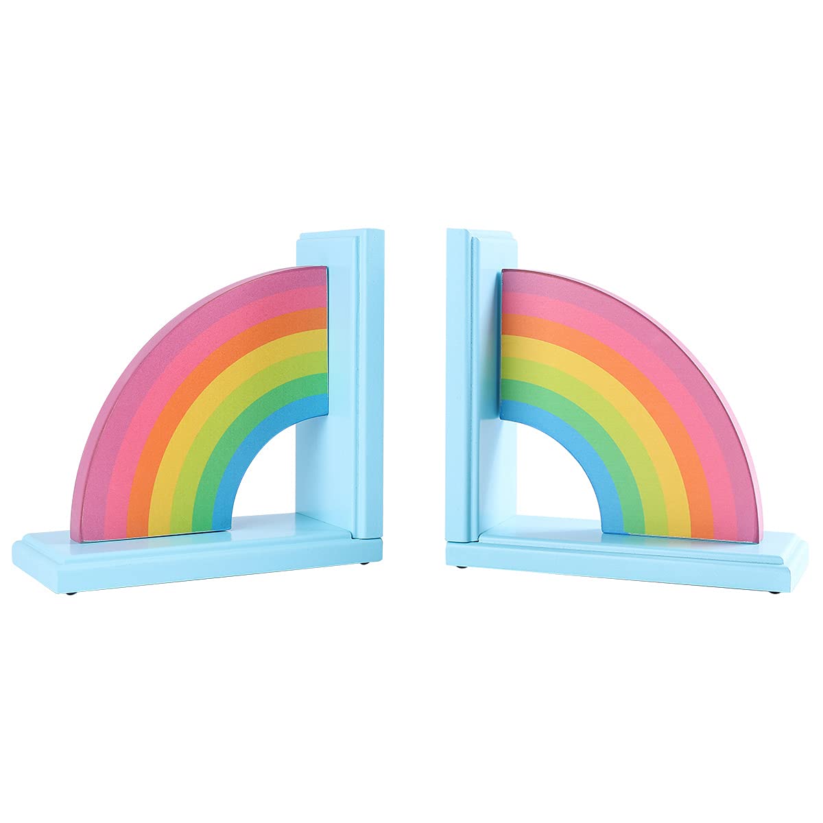 NIKKY HOME Wooden Rainbow Book ends Non-Skid Cute Bookends Book Stoppers for Girls Home Children's Room Classroom Nursery Decor,