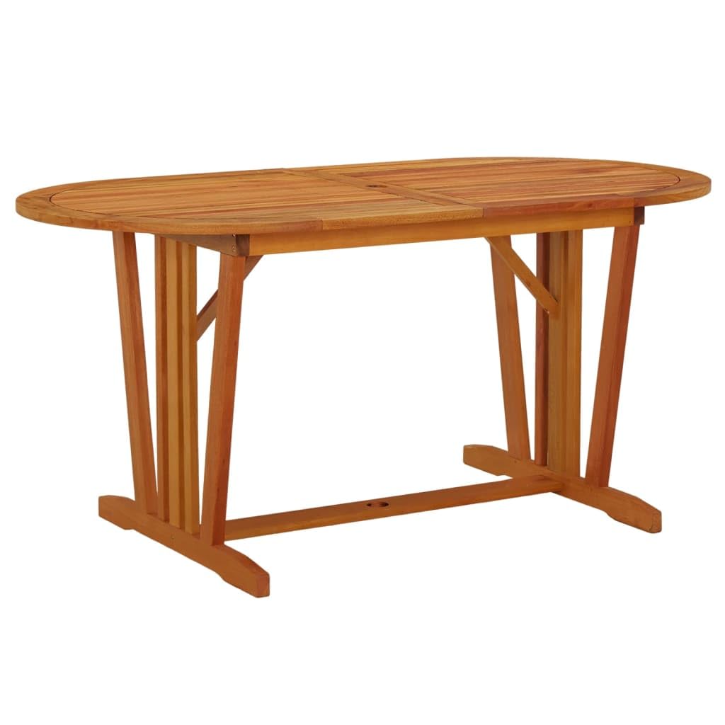 vidaXL Outdoor Patio Dining Table in Brown - Solid Eucalyptus Wood with Umbrella Hole - Farmhouse Style - 63x33.5x29.5 Dimension
