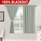 H.Versailtex 100% Blackout Curtains 45 Inches Long Full Light Blocking Curtain Draperies For Bedroom Living Room Thermal Insulated Functional Soft Thick Window Treatment Set Of 2 Panels, Light Sage
