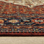 HomeRoots 509218 6 x 9 ft. Red Blue Ivory & Orange Oriental Power Loom Stain Resistant Rectangle Area Rug with Fringe