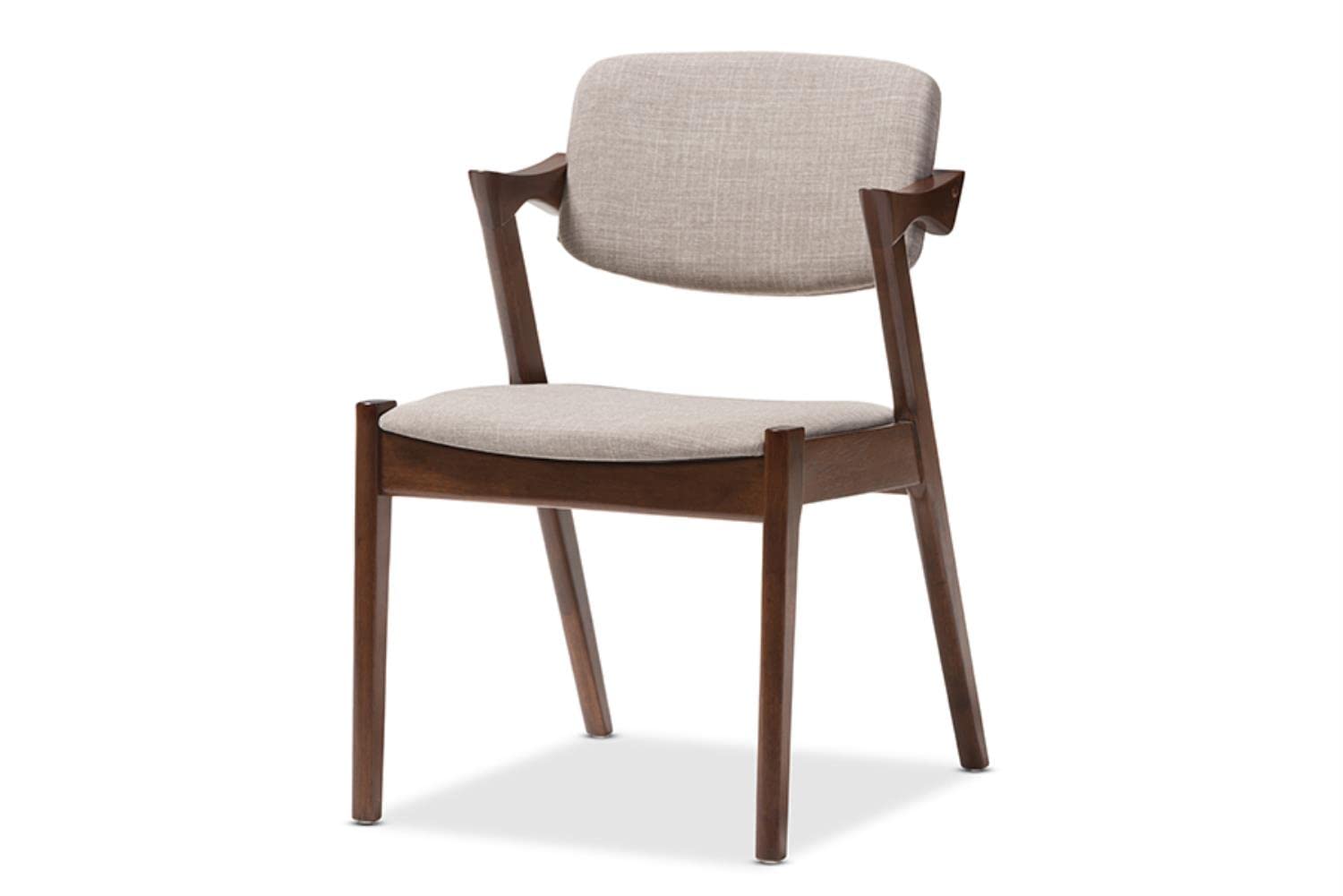 Baxton Studio Elegant Mid-Century Dark Walnut Wood Grey Fabric Upholstered Dining Armchair