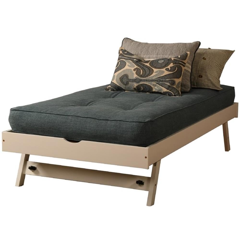 Kodiak Furniture Boho Wood Pop Up Bed in White with Linen Aqua Mattress