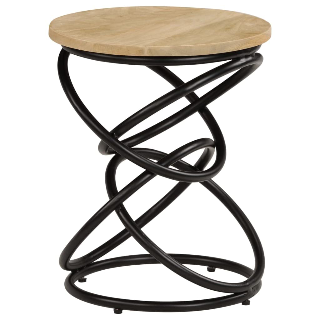 vidaXL Industrial End Table with Solid Mango Wood Round Top, Iron Legs, Vintage, Fully Handmade, Polished and Lacquered, Ideal a