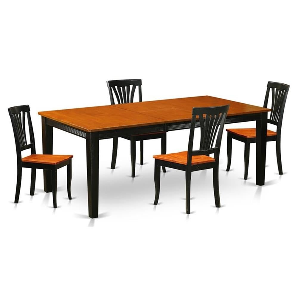 East West Furniture QUAV5-BCH-W 5 Piece Dining Set Includes a Rectangle Dining Room Table with Butterfly Leaf and 4 Kitchen Chairs, 40x78 Inch, Black & Cherry