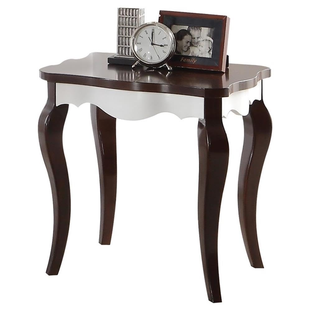 Acme Mathias Waving Apron Wood End Table in Walnut and White