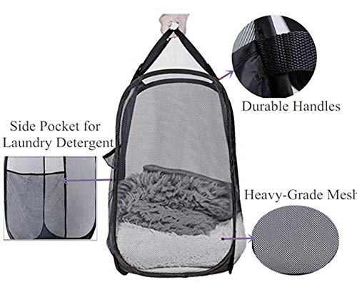 Durreus Foldable Large Pop Up Laundry Hamper With Pocket For Dirty Clothes,Sporting Goods,Baby Toys,Dorm Laundry Basket Rectangl