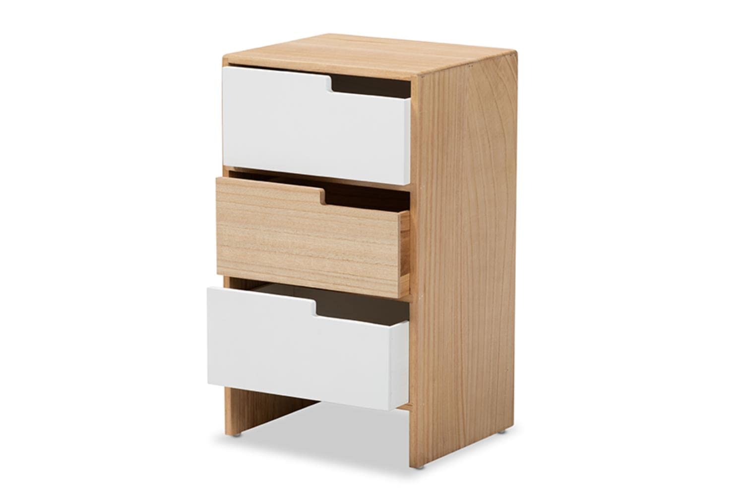 Baxton Studio Eben Modern and Contmeporary Two-Tone White and Oak Brown Finished Wood 3-Drawer Storage Cabinet