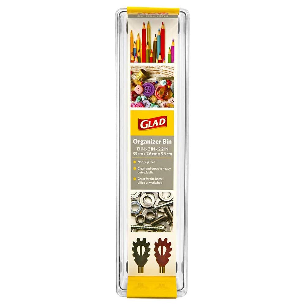 Glad Heavy Duty Plastic Drawer Storage Tray, 13 x 3, Clear - Non-Slip Organizer Bin for Home, Kitchen, Bath, Bedroom, Office