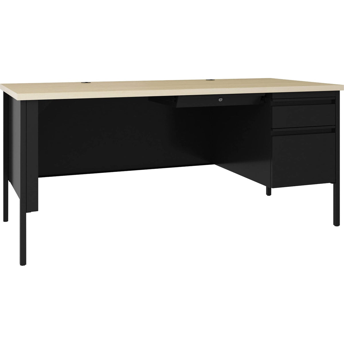 Lorell Fortress Series 66&quot; Right Pedestal Desk - 66&quot; x 29.5&quot; x 30&quot; Maple Surface