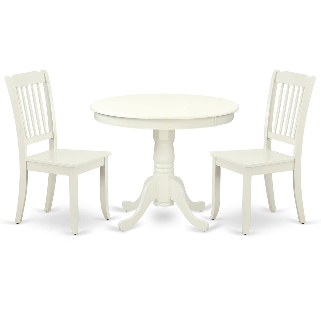 East West Furniture Anda3-Lwh-W Antique 3 Piece Set Contains A Round Kitchen Table With Pedestal And 2 Dining Room Chairs, 36X36 Inch