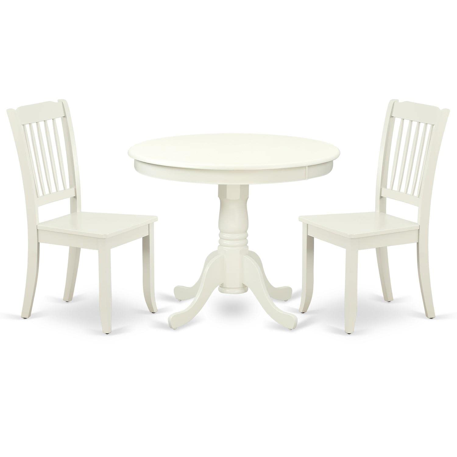 East West Furniture Anda3-Lwh-W Antique 3 Piece Set Contains A Round Kitchen Table With Pedestal And 2 Dining Room Chairs, 36X36 Inch