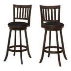 Monarch Specialties I 1236 Bar Stool, Set of 2, Swivel, Bar Height, Wood, Pu Leather Look, Brown, Black, Transitional