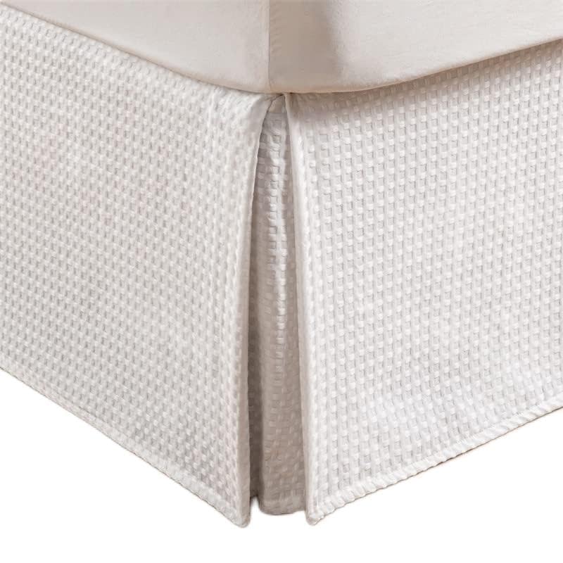 MIYE Pleated Waffle Weave Bed Skirt Tailored Dust Ruffle 22 Inch Drop White Full