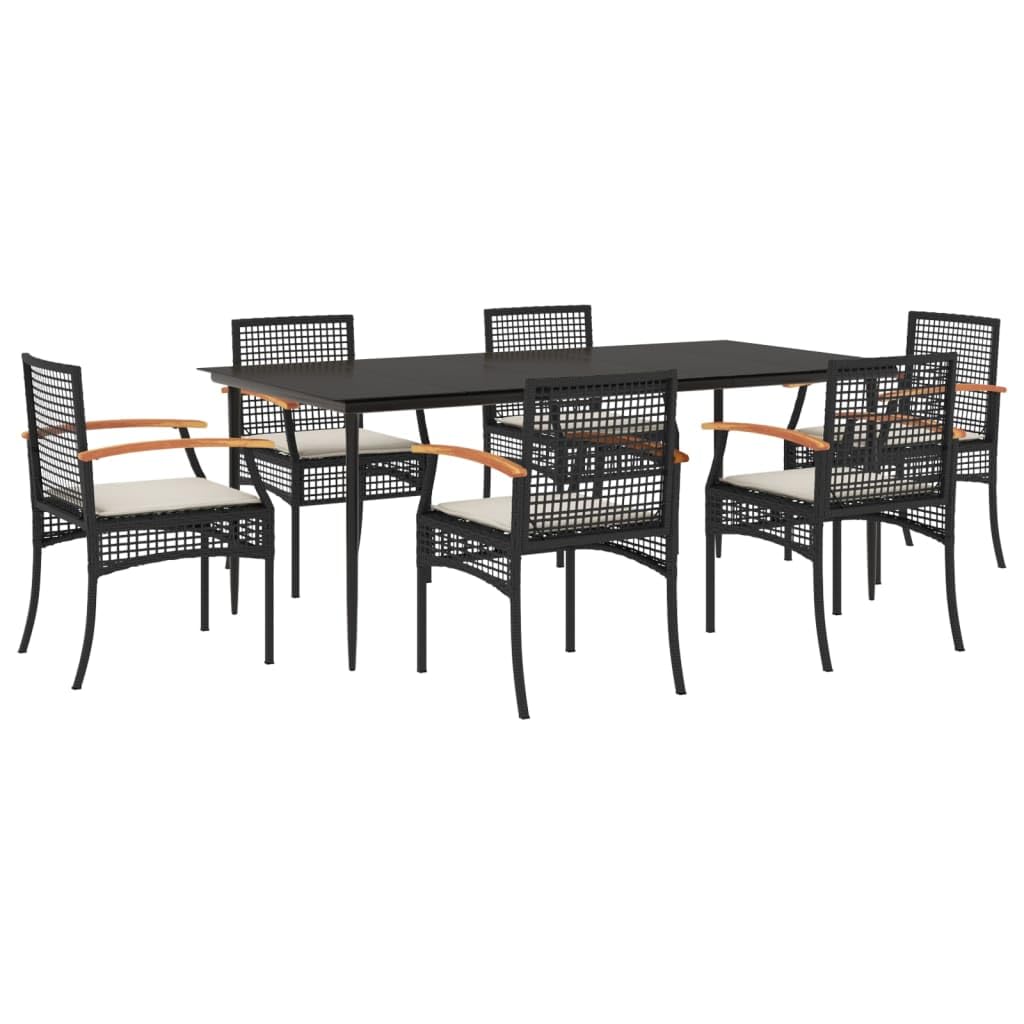 vidaXL 7 Piece Garden Dining Set and Cushions Synthetic Rattan Black