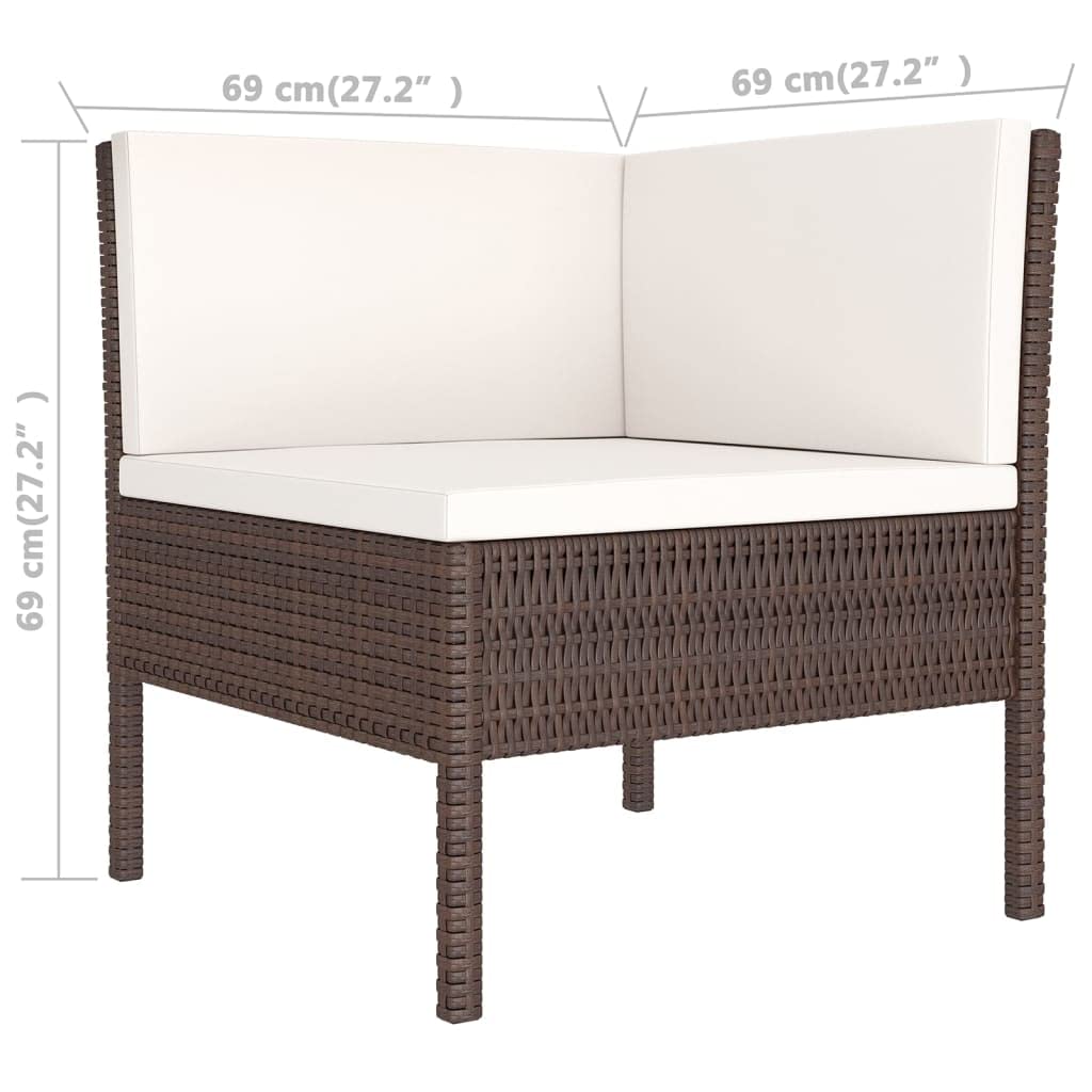 vidaXL Brown Poly Rattan Garden Furniture Set with Cream White Cushions - 6-Piece Outdoor Patio Lounge Set with Middle Sofas and Table