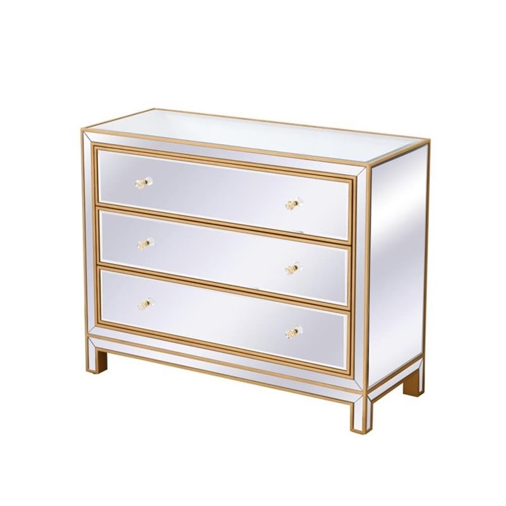 Elegant Decor Reflexion 3-Drawer Solid Wood and MDF Chest in Gold