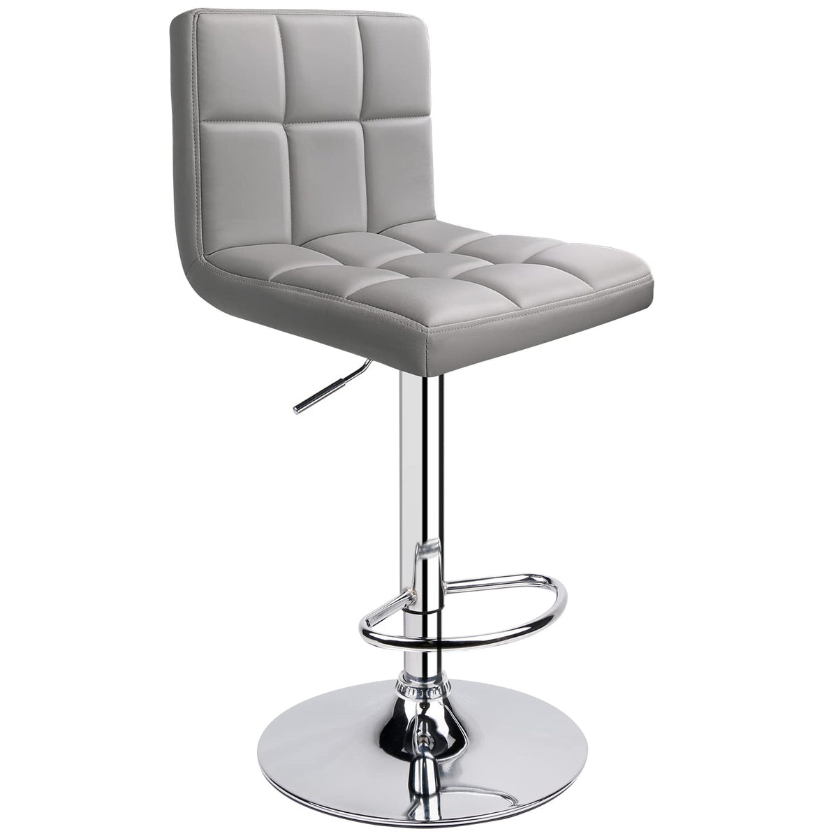Leopard Bar Stools, Modern Pu Leather Adjustable Swivel Bar Stool With Back, 1 Chair (Light Grey)