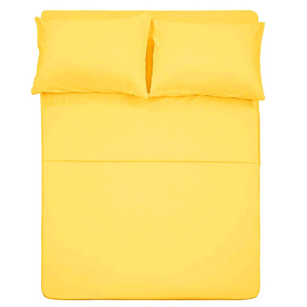 Cotton Full Size Sheet Set (Yellow Color) 4 Piece - 100% Cotton Bed Sheets Sets With Envelope Pillow Cases Deep Pocket Fit Upto