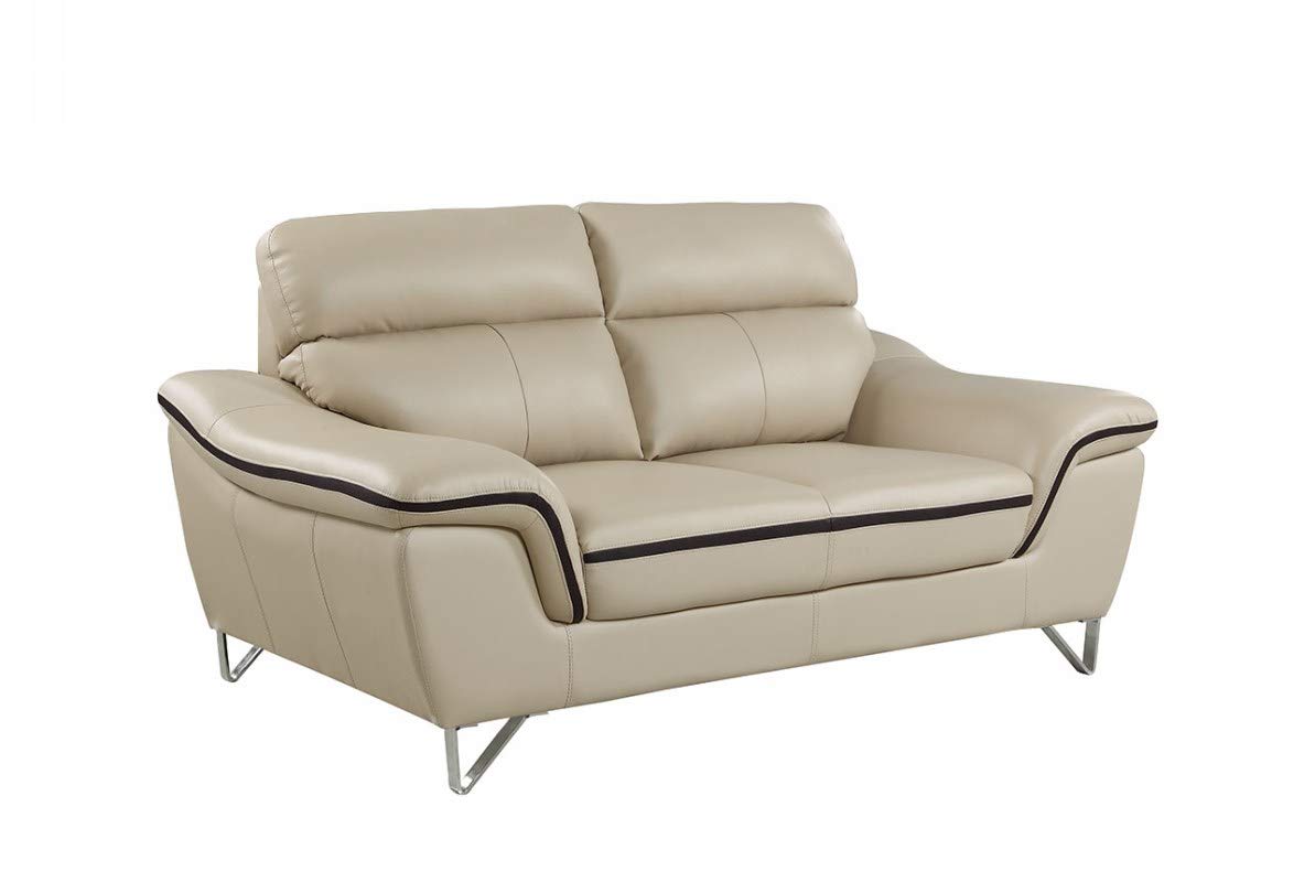 HomeRoots 36' Contemporary Beige Leather Loveseat