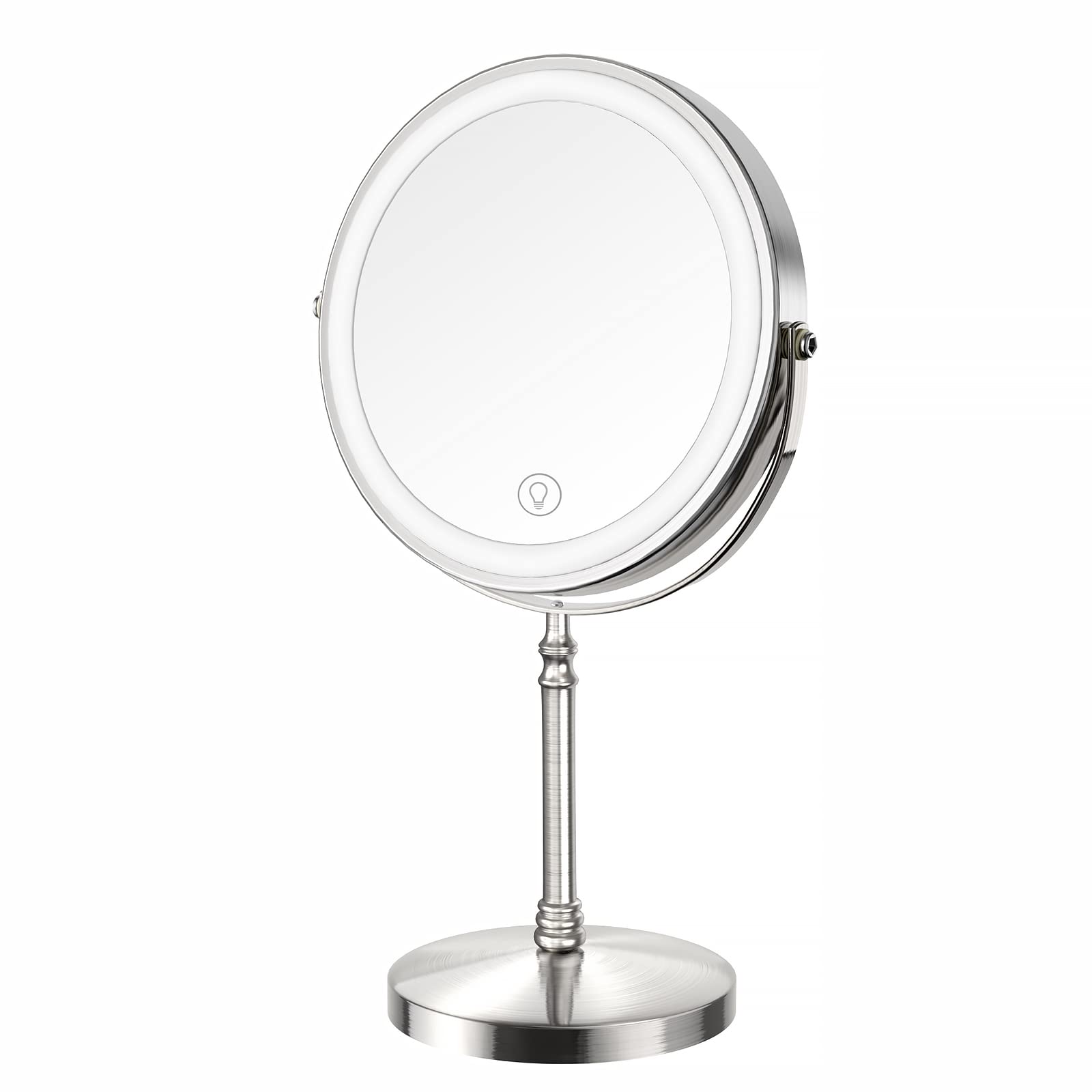 Lighted Makeup Mirror, 8' Rechargeable Double Sided Magnifying Mirror with 3 Colors, 1x/10x 360 Rotation Touch Screen Vanity Mi