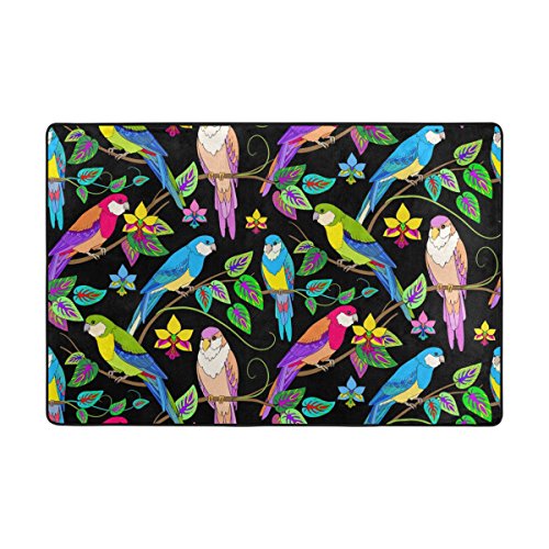 My Little Nest Area Rug Multicolor Jungle Parrots Lightweight Non-Slip Soft Mat 4' X 6', Memory Sponge Indoor Outdoor Decor Carpet For Entrance Living Room Bedroom Office Kitchen Hallway