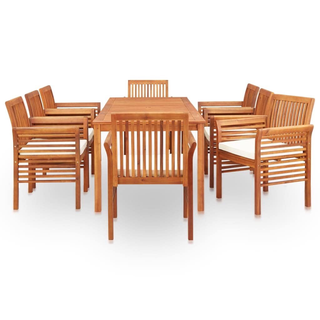 vidaXL Solid Acacia Wood 9-Piece Outdoor Patio Dining Set with Weather-Resistant Finish and Comfortable Cushions - Brown and Cream