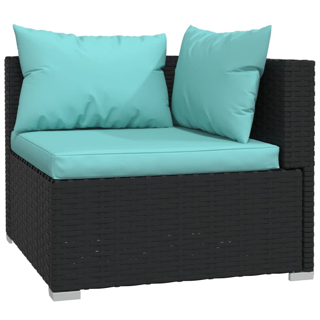 vidaXL 8 Piece Patio Lounge Set with Cushions - Outdoor Poly Rattan Black/Blue - Modern Design Durable Construction - Ideal for Garden Terrace Balcony