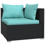 vidaXL 8 Piece Patio Lounge Set with Cushions - Outdoor Poly Rattan Black/Blue - Modern Design Durable Construction - Ideal for Garden Terrace Balcony